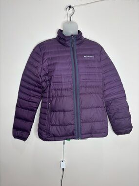 Columbia duck down filled Purple Packable Puffer Jacket women large zip up coat